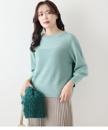 【手洗い可能】片畦ラメブレーティング クルーネックニット