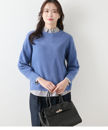 【手洗い可能】片畦ラメブレーティング クルーネックニット