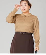 【L】【手洗い可能】ケーブルニットポロシャツ