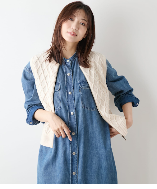 【手洗い可能】ウール混リリヤーン ダイヤ柄ニットベスト