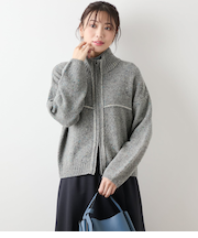 【L】ネップミックス天竺 ダブルジップニットブルゾン