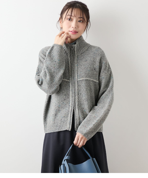 【L】ネップミックス天竺 ダブルジップニットブルゾン