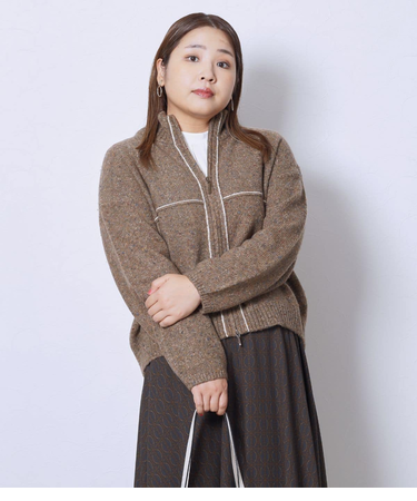 【L】ネップミックス天竺 ダブルジップニットブルゾン