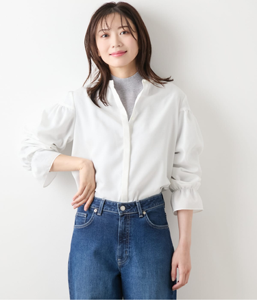 ダンガリーツイル ギャザーフリルブラウス