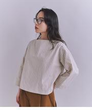 Cotton Linen Double Stripe ガゼット付ブラウス