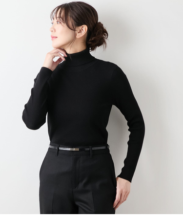 【L】【手洗い可能】レーヨンポリストレッチ リブタートルネックプルオーバー