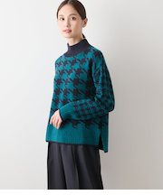 【L】千鳥柄ダブルジャカード ハイネックプルオーバー