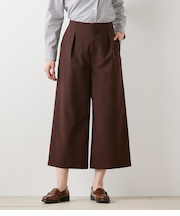 【L】ウーステッドポリエステル ワンタックガウチョパンツ