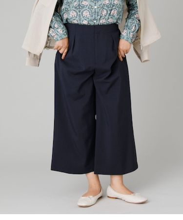 【L】ウーステッドポリエステル ワンタックガウチョパンツ