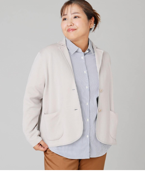 【L】【手洗い可能】和紙混接結編み ニットジャケット