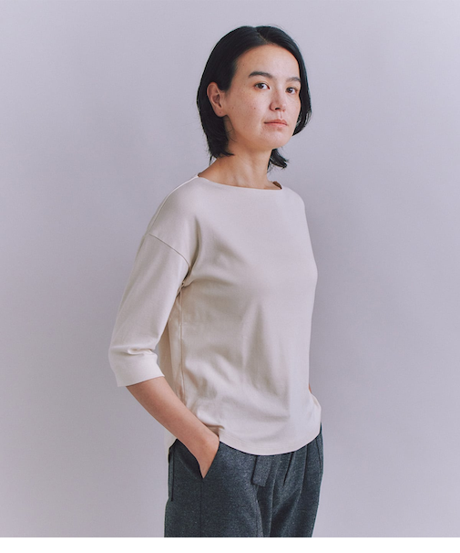 ［LOTUS］Urtla High Gauge Rib 6分袖 ボートネックプルオーバー