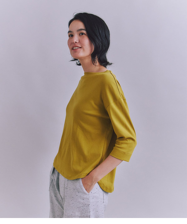 ［LOTUS］Urtla High Gauge Rib 6分袖 ボートネックプルオーバー