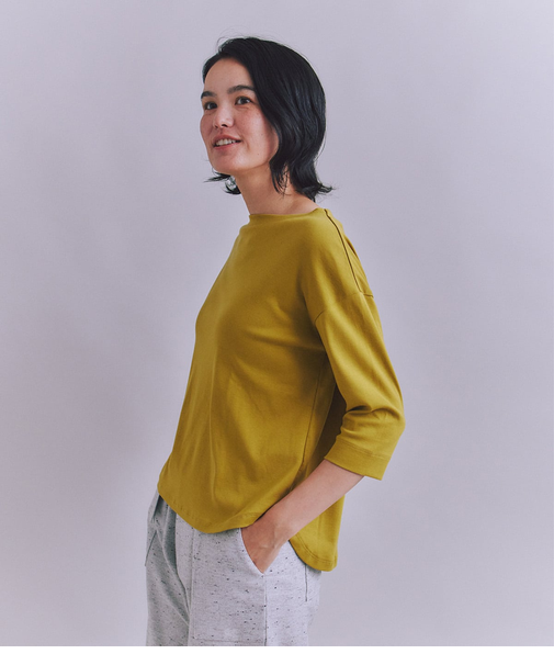 ［LOTUS］Urtla High Gauge Rib 6分袖 ボートネックプルオーバー