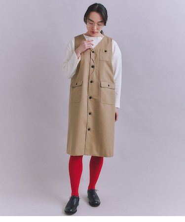 Coated Cotton Poly Twill ハーフムーンポケットドレス