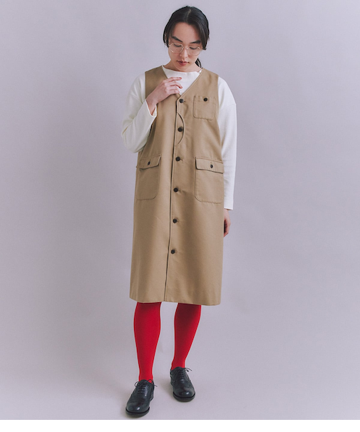 Coated Cotton Poly Twill ハーフムーンポケットドレス