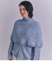 Cotton Alpaca 木の葉柄ニットケープ