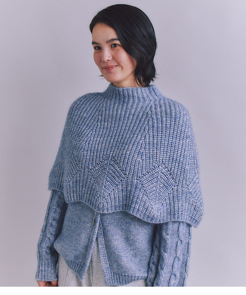 Cotton Alpaca 木の葉柄ニットケープ