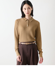 【手洗い可能】ケーブルニットポロシャツ