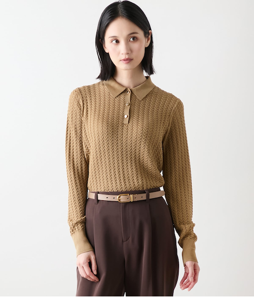 【手洗い可能】ケーブルニットポロシャツ