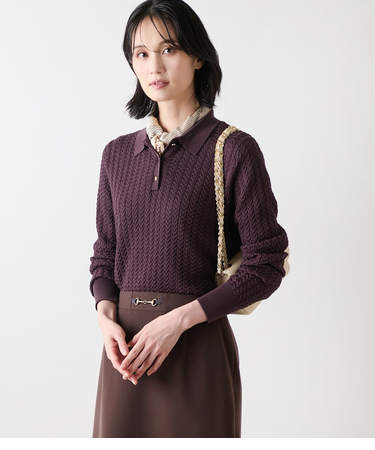 【手洗い可能】ケーブルニットポロシャツ