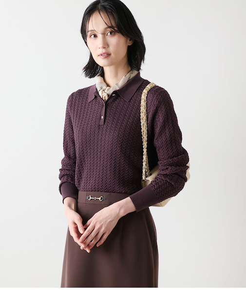 【手洗い可能】ケーブルニットポロシャツ