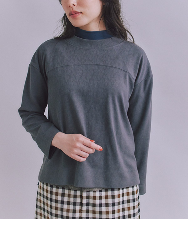 Crepe Double Face Knit 切替えボトルネックプルオーバー