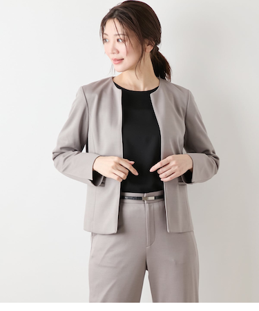 【L】【ウォッシャブル】モクロディクリア ノーカラージャケット