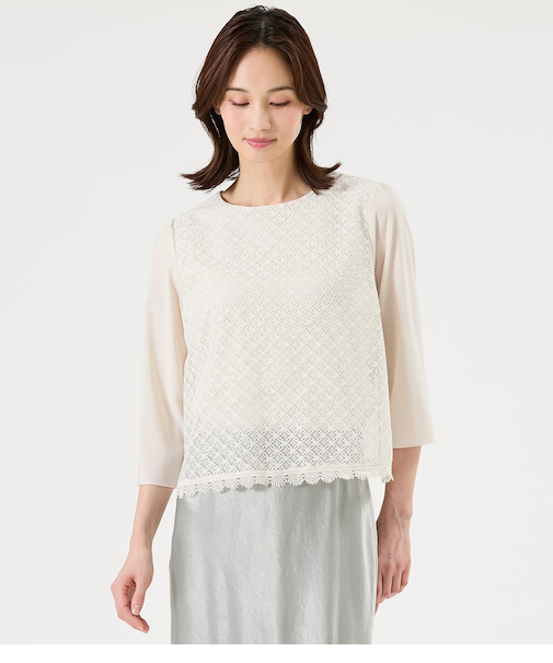 TR天竺レース ７分袖プルオーバー