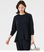 【L】ポリエステルツイル 7分袖ペプラムブラウス