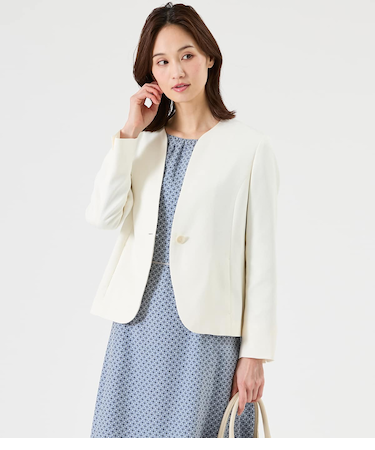 【L】ポリエステルブッチャー ノーカラー1釦ジャケット