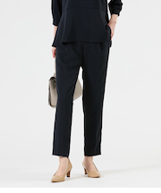 【L】【ウォッシャブル】ポリエステルツイル タックテーパードパンツ