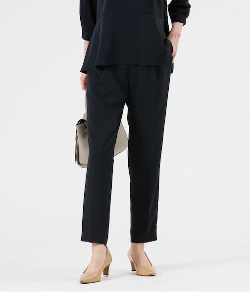 【L】【ウォッシャブル】ポリエステルツイル タックテーパードパンツ