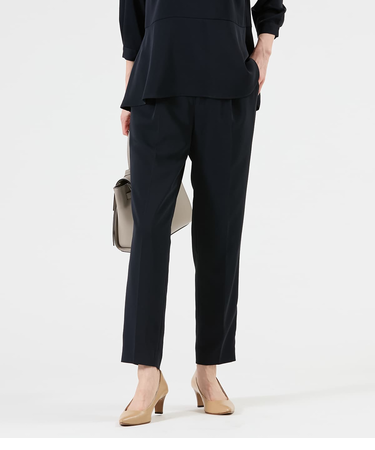 【ウォッシャブル】ポリエステルツイル タックテーパードパンツ