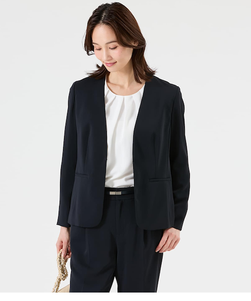 【L】【ウォッシャブル】ポリエステルツイル 1ホックノーカラージャケット