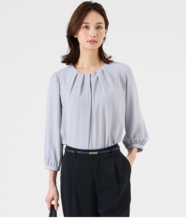 ポリエステルジョーゼット 7分袖フロントタックブラウス