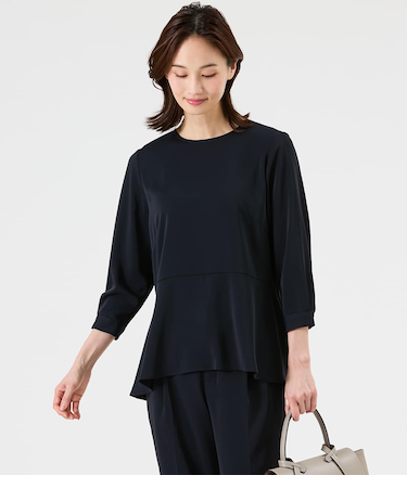 ポリエステルツイル 7分袖ペプラムブラウス