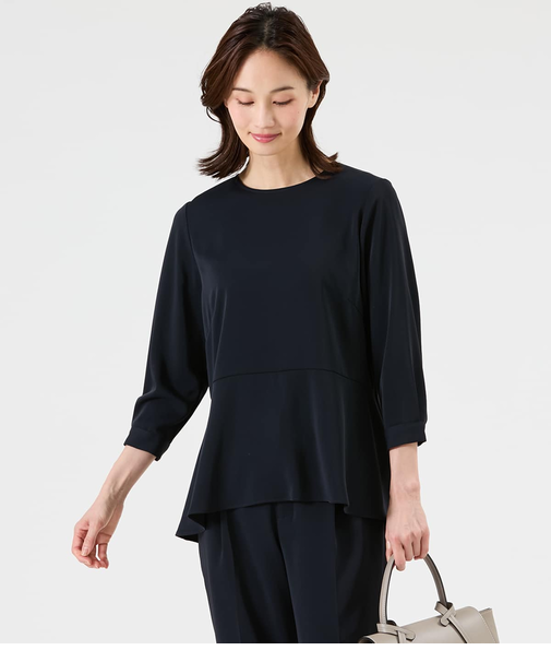ポリエステルツイル 7分袖ペプラムブラウス
