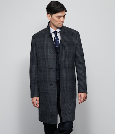 カシミヤ混 チェック ビーバー コンバーチブルカラーコート