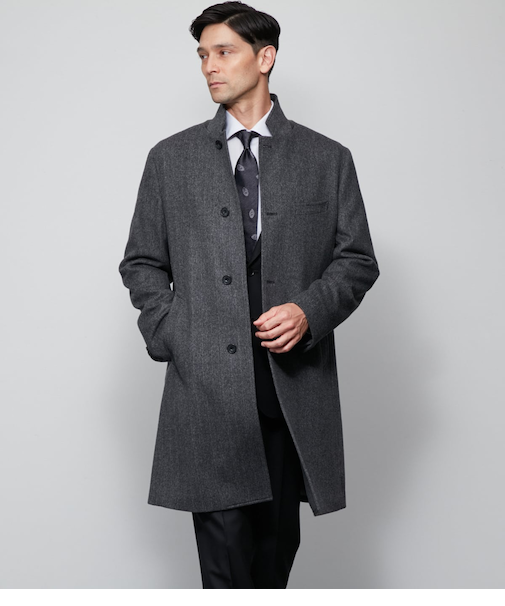 カシミヤ混 ヘリンボーン ビーバー コンバーチブルカラーコート