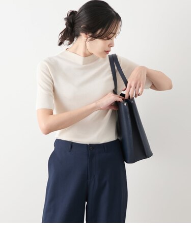 【L】ヴィスコースポリエステル ビルドネック5分袖プルオーバー