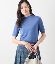 【L】ヴィスコースポリエステル ビルドネック5分袖プルオーバー