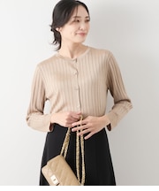 ヴィスコースポリエステル ワイドリブ9分袖クル―ネックカーディガン