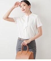 【L】ミニドットデシン 2WAYボウタイ半袖ブラウス