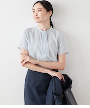 【L】ミニドットデシン 2WAYボウタイ半袖ブラウス