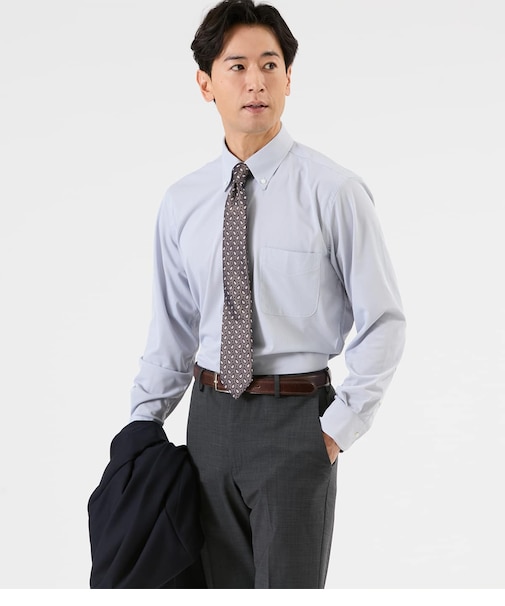 【接触冷感・吸水速乾・ストレッチ・通気性】トリコットストライプ 長袖ボタンダウンシャツ