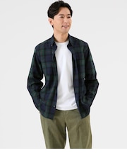 シアサッカー ビッグチェック 長袖ショートボタンダウンシャツ