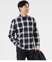 シアサッカー ビッグチェック 長袖ショートボタンダウンシャツ