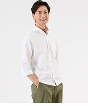 コットンリネンクロス 七分袖カッタウェイカラーシャツ