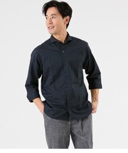 コットンリネンクロス 七分袖カッタウェイカラーシャツ