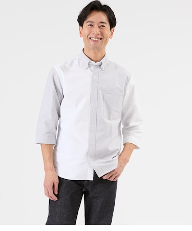 オックス クレイジーパターン 七分袖ショートボタンダウンシャツ